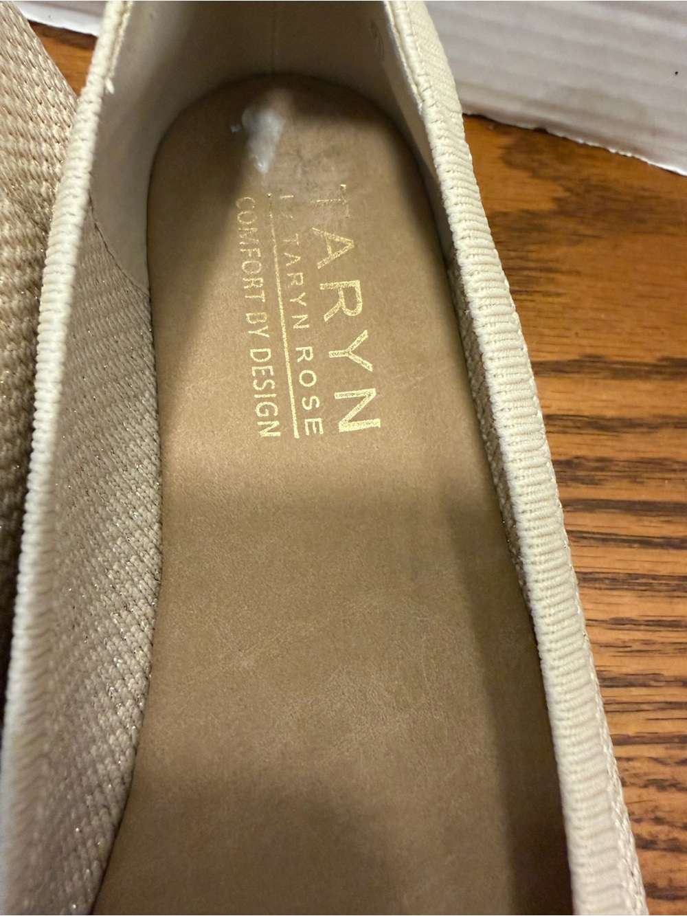 Taryn Rose Knit Slip-On Flats tan with gold accents lightweight comfortable - Picture 8 of 9